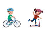 Je peux me déplacer sur un engin à roues en me propulsant (tricycle, patinette, draisienne).